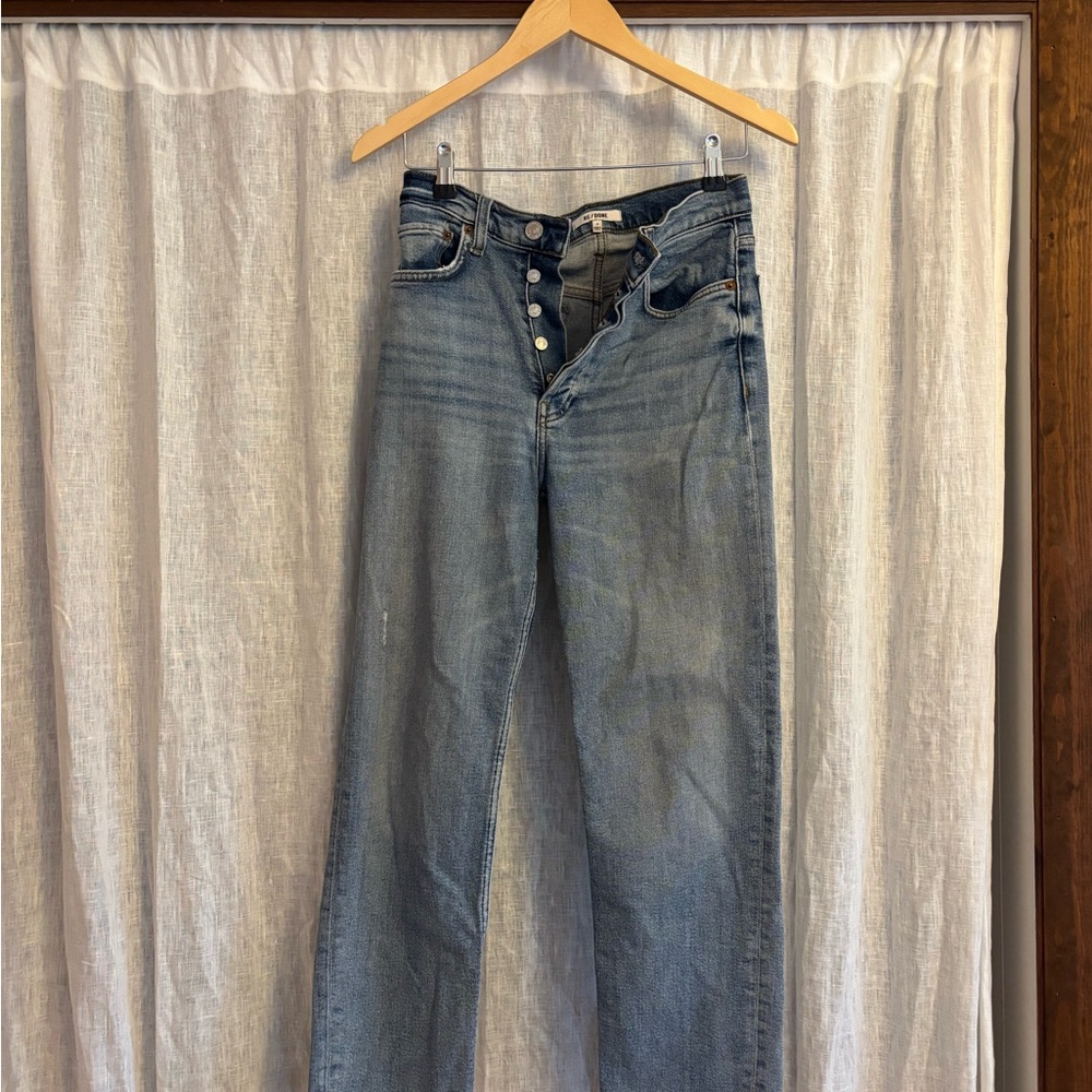 Re/Done 70s Stove Pipe High Rise Light Stone Wash Jeans LIKE NEW